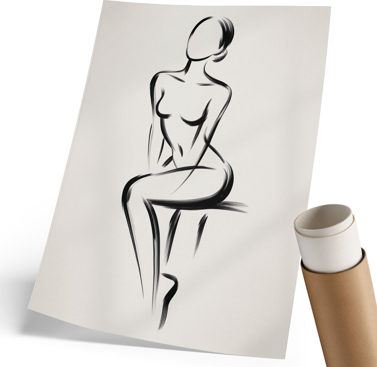 Coloray Polycanvas Wandposter - Subtiel Silhouet, Lijntekening - 210 x 297 mm - Zwart-wit Poster - Rechthoek - Canvasposter - Woonkamer, Slaapkamer, Kantoor - Expressief