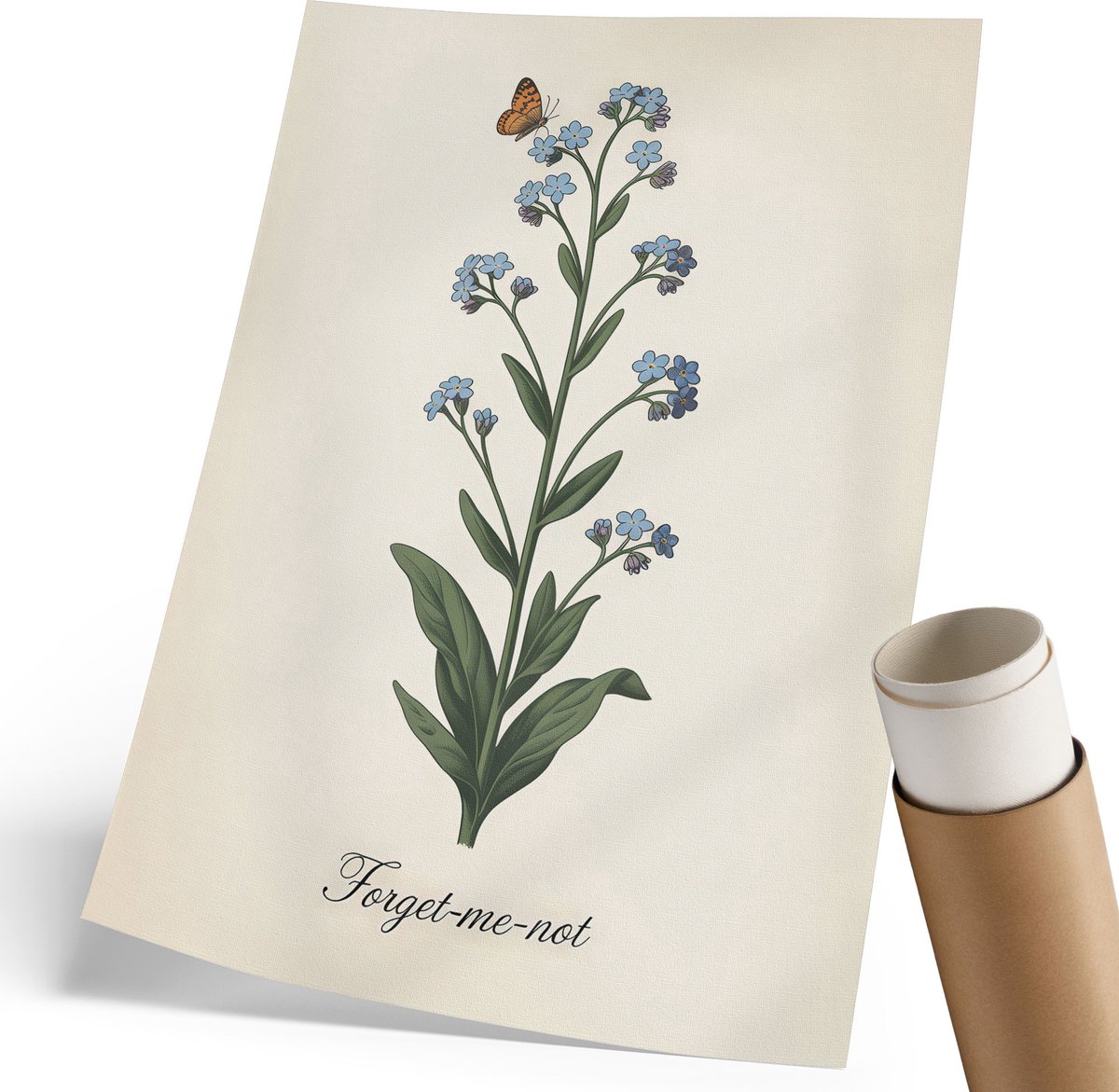 Coloray Polycanvas Wandposter - Vergeet-Me-Nietbloem, Illustratie - 210 x 297 mm - Romig Decoratie - Rechthoek - Wandkunstwerk - Woonkamer, Slaapkamer, Kantoor - Klassiek