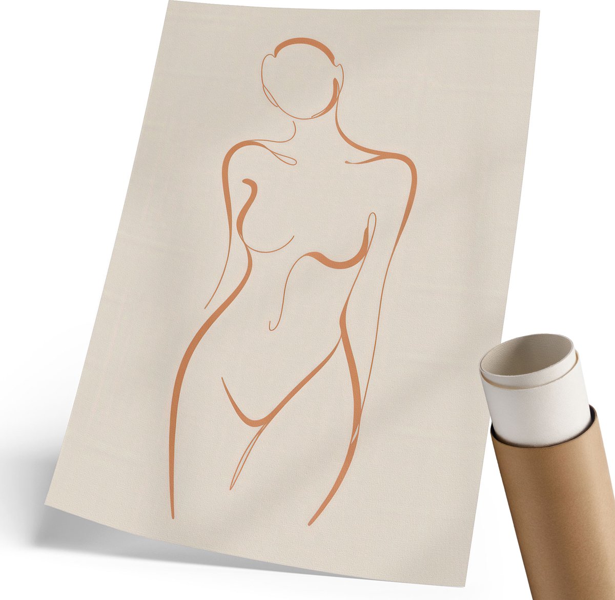 Coloray Canvas Poster Polycanvas - Japanse Vrouw, Illustratie - 420 x 594 mm - Beige Patroon - Rechthoek - Muurdecoratie - Woonkamer, Slaapkamer, Kantoor - Japanse