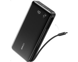 Anker Powerbank, 20.000mAh, 87W, 2 Poorten, Geïntegreerde USB-C-Kabel Item highlights: 65W snelladen via de geïntegreerde USB-C-kabel, 87W gedeeld vermogen voor 3 apparaten. 20.000mAh voor telefoon, tablet en laptop.