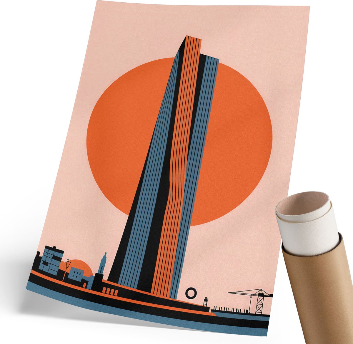 Coloray Polycanvas Poster - Stad Van De Toekomst, Illustratie - 210 x 297 mm - Oranje Wanddecoratie - Rechthoek - Muurdecoratie - Woonkamer, Slaapkamer, Kantoor - Modern