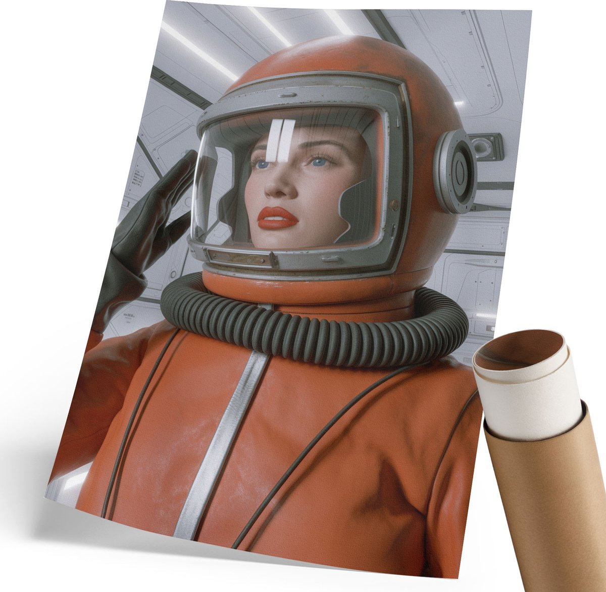 Coloray Polycanvas Poster - Vrouw In Een Ruimtepak, Illustratie - 210 x 297 mm - Oranje Kunst - Rechthoek - Decoratieve poster - Woonkamer, Slaapkamer, Kantoor - Modern