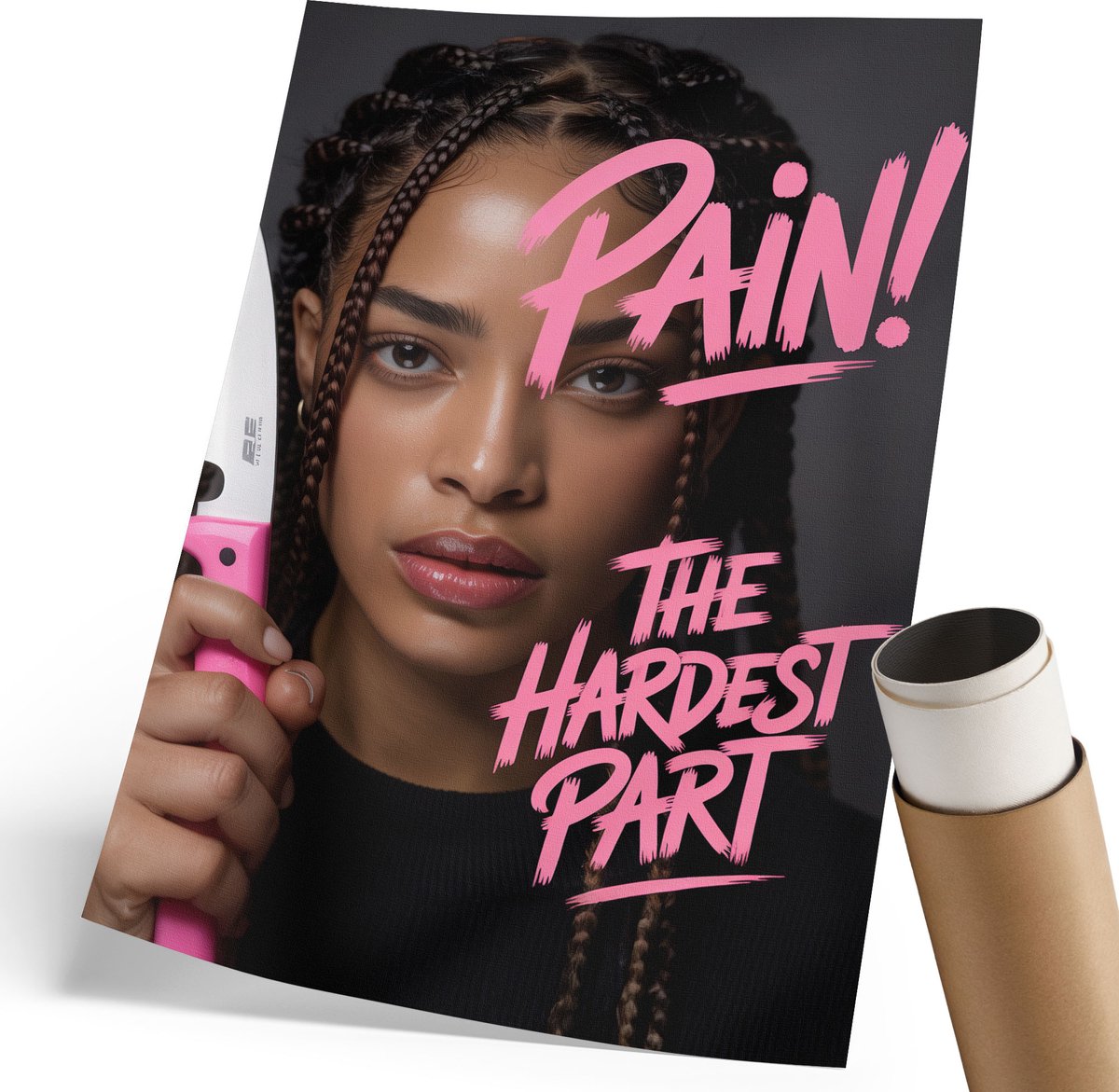 Coloray Polycanvas Wandposter - Pijn Vrouw, Typografie - 210 x 297 mm - Roze Illustratie - Rechthoek - Muurkunst - Woonkamer, Slaapkamer, Kantoor - Popcultuur