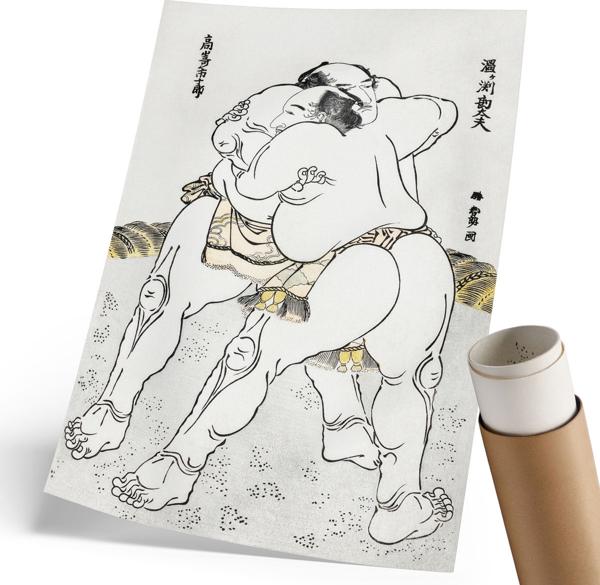 Coloray Canvas Poster Polycanvas - Sumo Worstelaars, Illustratie - 210 x 297 mm - Wit Decoratie - Rechthoek - Decoratieve poster - Woonkamer, Slaapkamer, Kantoor - Japanse
