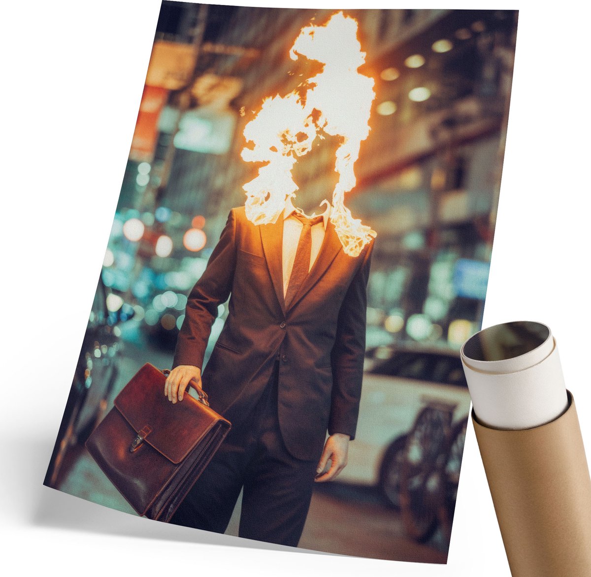 Coloray Polycanvas Wandposter - Burning Man, Illustratie - 210 x 297 mm - Oranje Patroon - Rechthoek - Interieurdecoratie - Woonkamer, Slaapkamer, Kantoor - Expressief