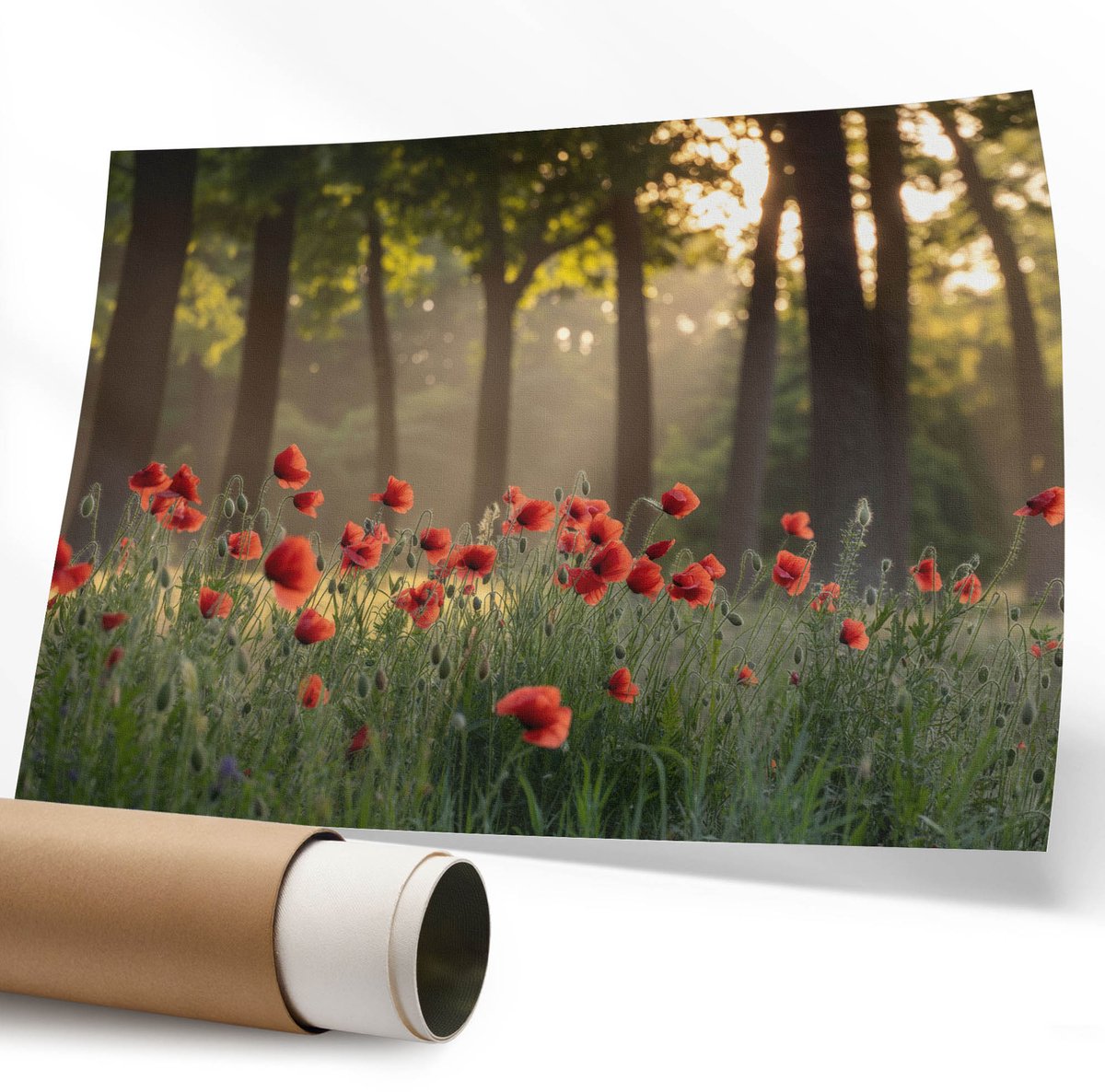 Coloray Polycanvas Wandposter – Klaprozen En Bos, Rood – 594 x 840 mm – Groen Illustratie – Rechthoek – Wandkunst – Woonkamer – Expressief