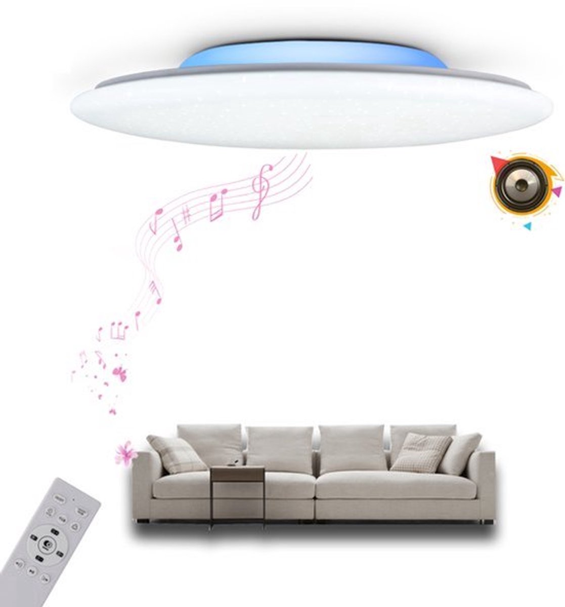 Plafonnière LED - Dimbaar Met Bluetooth Speaker - RGB Kleurveranderend - Voor Binnen - Sterpuntlampenkap