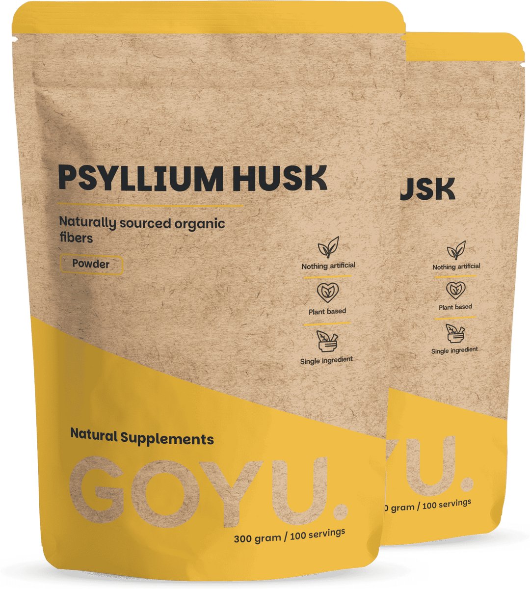 GOYU Psylliumvezels Poeder Biologisch Combideal 2x 300 gram - Vezel Vlozaad vezel supplement - Psyllium husk psylliumvezels capsules - Vegan - Zonder toevoegingen - Lab getest - 20 dagen voorraad per zakje