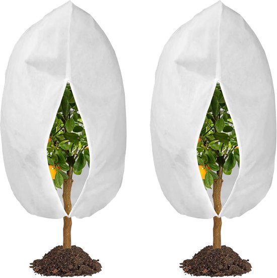 Plantenhoes - 2 Stuks - Plantbescherming - Plantenhoes tegen vorst - Beschermhoes Winter Boom/Plant - Antivries - Vorstbescherming plant - Met Rits en Aantrekkoord - Voor Planten en Struiken - 80x100cm - Wit