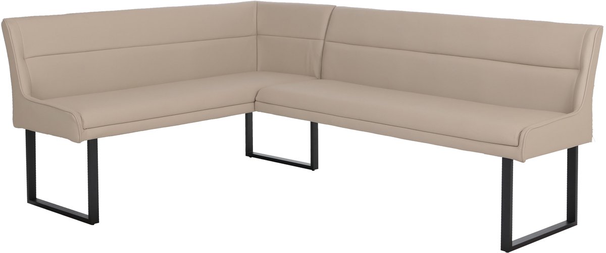 Hoekbank MCW-O81, eetkamerbank, kunstleer en metaal, 158 x 209 cm ~ beige
