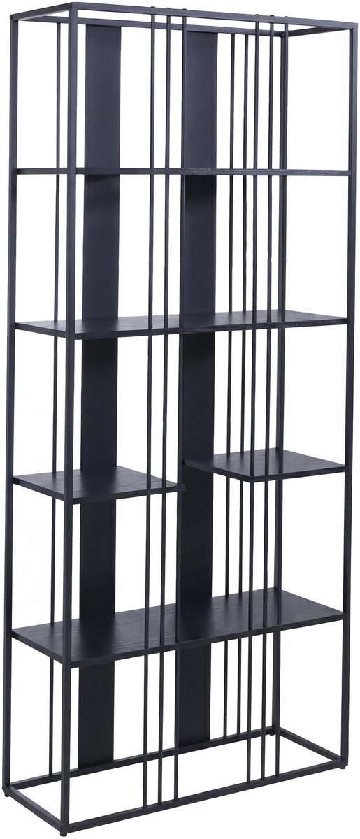 Rek MCW-P12, boekenkast hoge kast, industrieel metaal melamine MVG-gecertificeerd 180x80x31cm ~ zwart, zwart