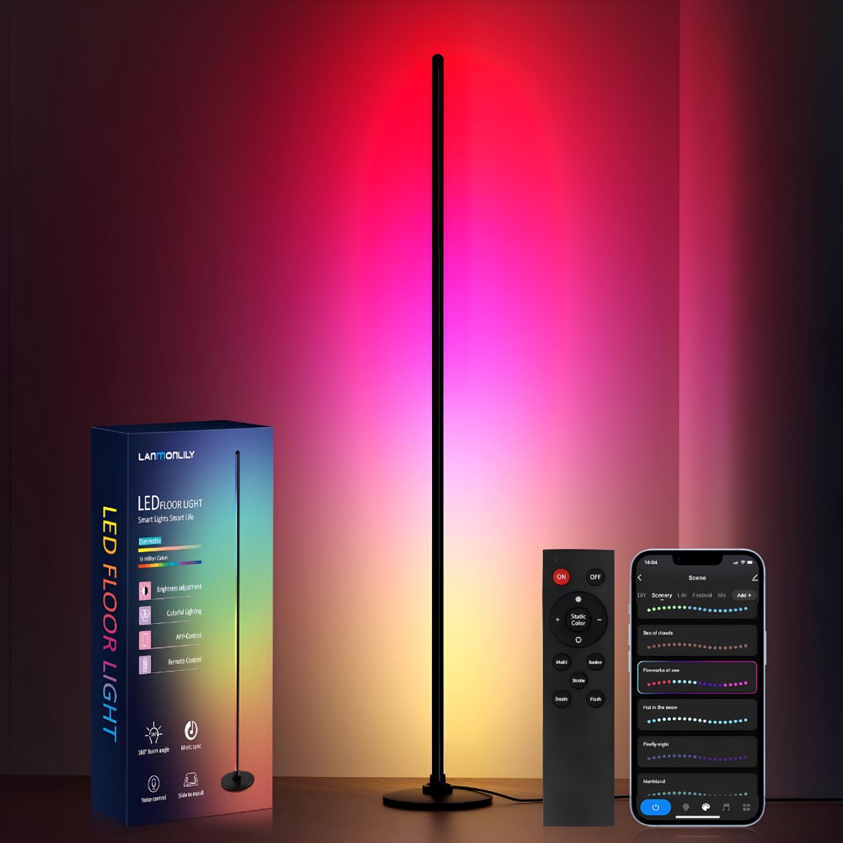 Ploutos® Vloerlamp - Vloerlamp Dimbaar - Vloerlampen Woonkamer - Zwart - 130cm x 20cm x 3cm