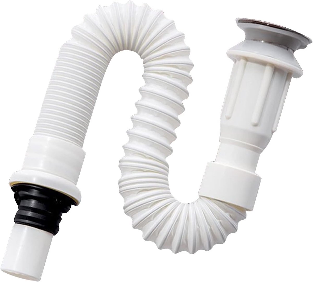 Flexibele Sifon - Flexibele Afvoerslang - met Reukslot - voor Wastafel en Gootsteen - Uittrekbare Sifon Buis - 400 - 800 mm - Ø 60 mm - Kunststof Afvoerpijp - met Rubberen Afdichting - Wit