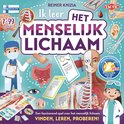 Doos van het bordspel 'Ik leer het Menselijk Lichaam'. Bevat een illustratie van het menselijk lichaam en de tekst 'Made in Finland'.
