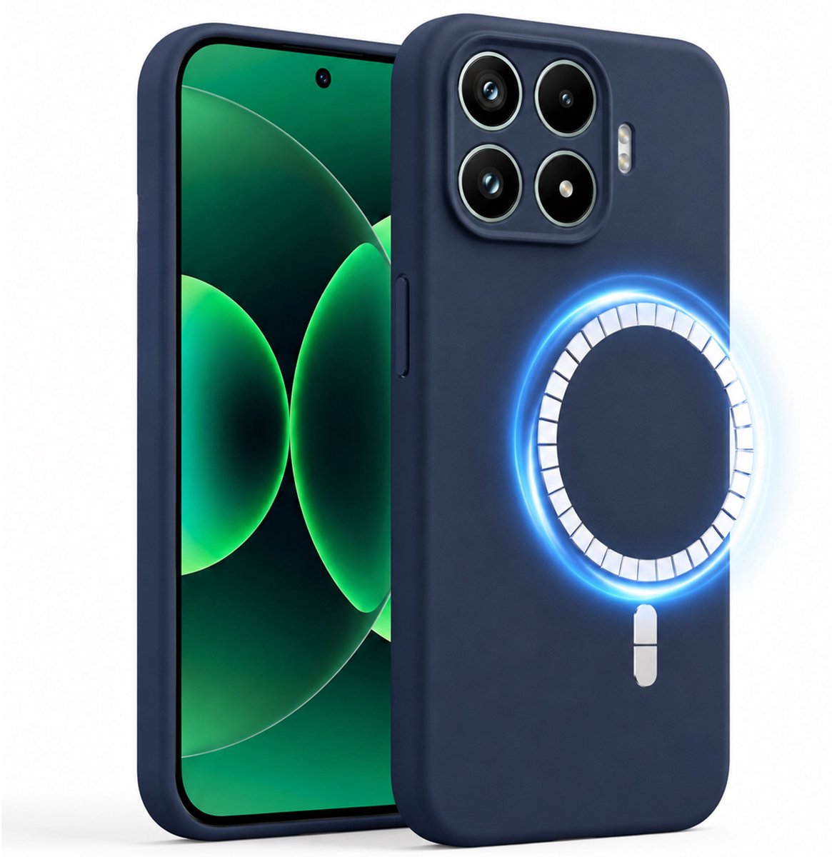 Hoesje geschikt voor Xiaomi 17T Pro - Hoesje geschikt voor Magsafe - Draadloos opladen - Gehard Glas - Marine blauw