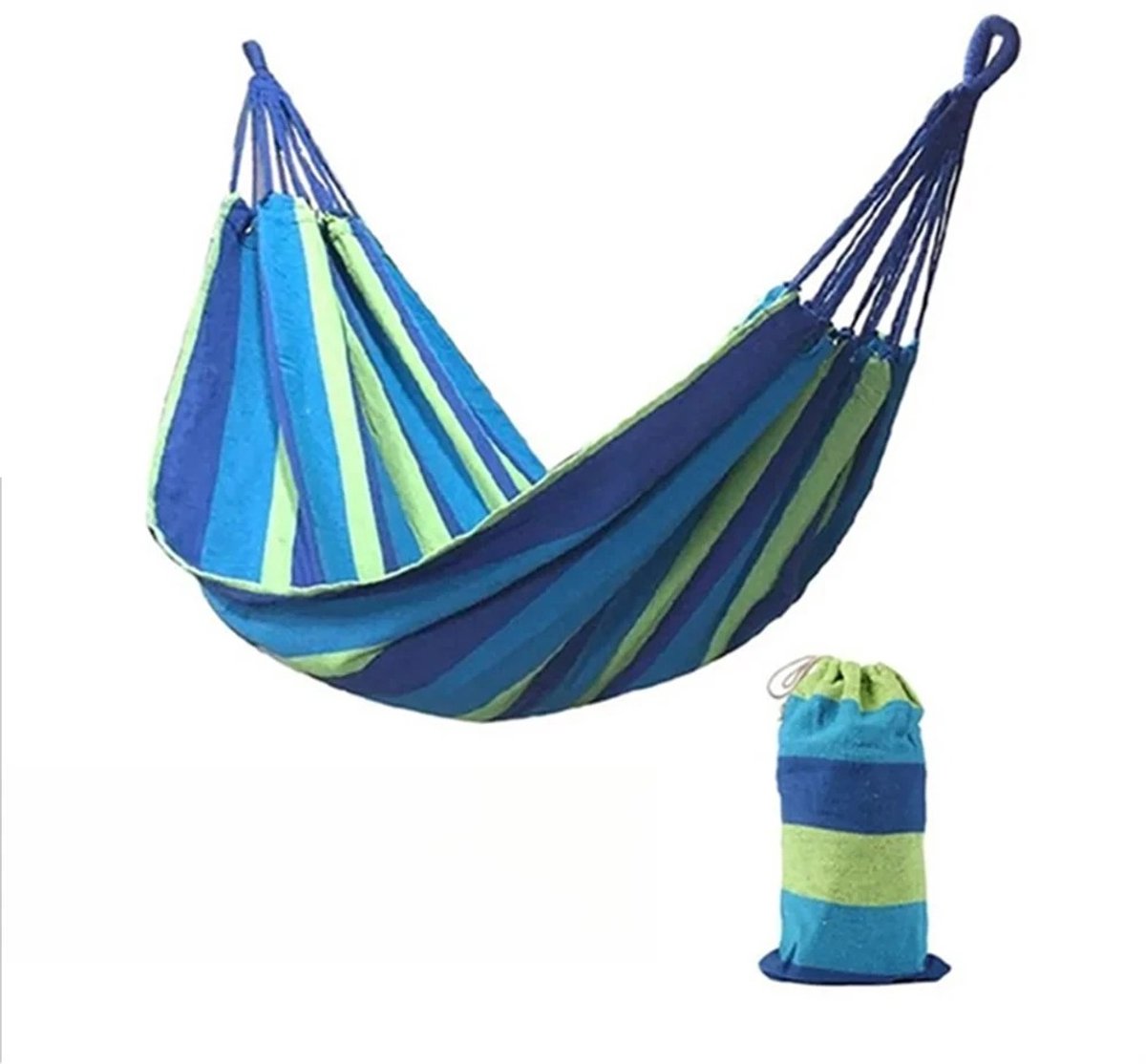 Hangmat 2 Persoons – Katoenen Campinghangmat – Draagkracht 204 kg – Met Boomriemen – Blauw