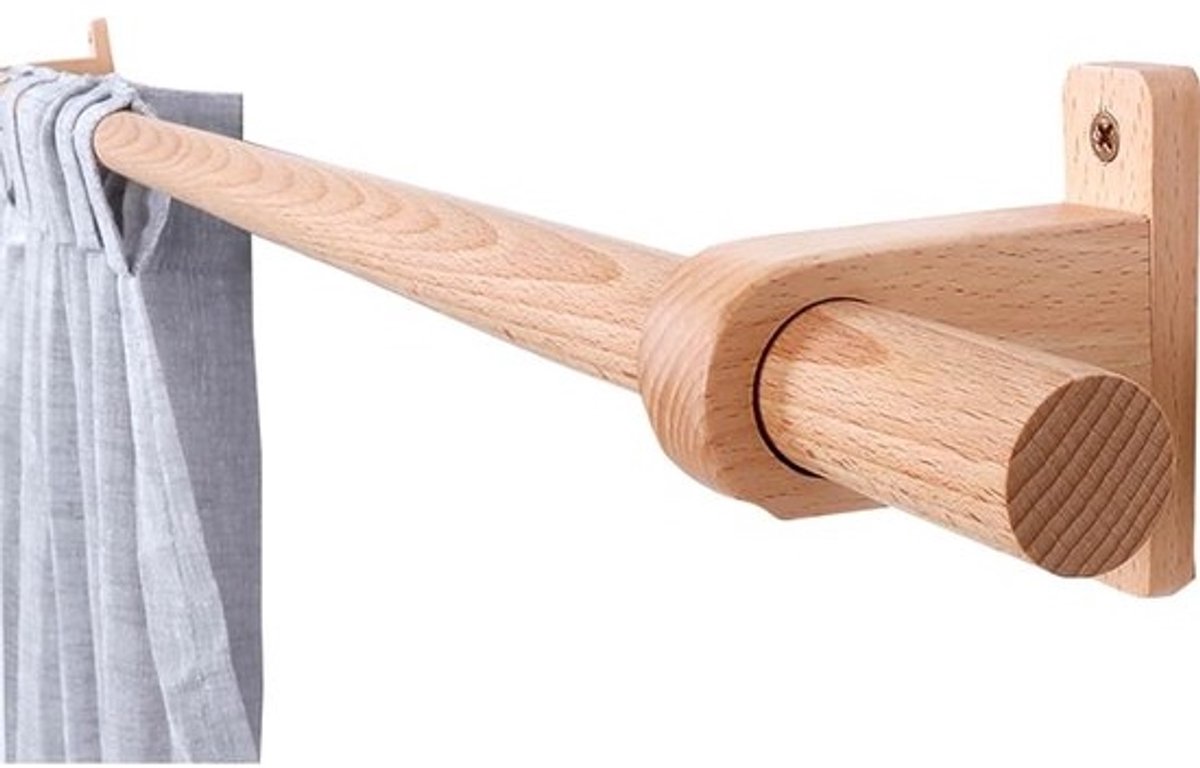 Massief Houten Gordijnroede - Enkele Roede - Vensterdecoratie - Houtwasolie Afwerking - 260 cm - Naturel