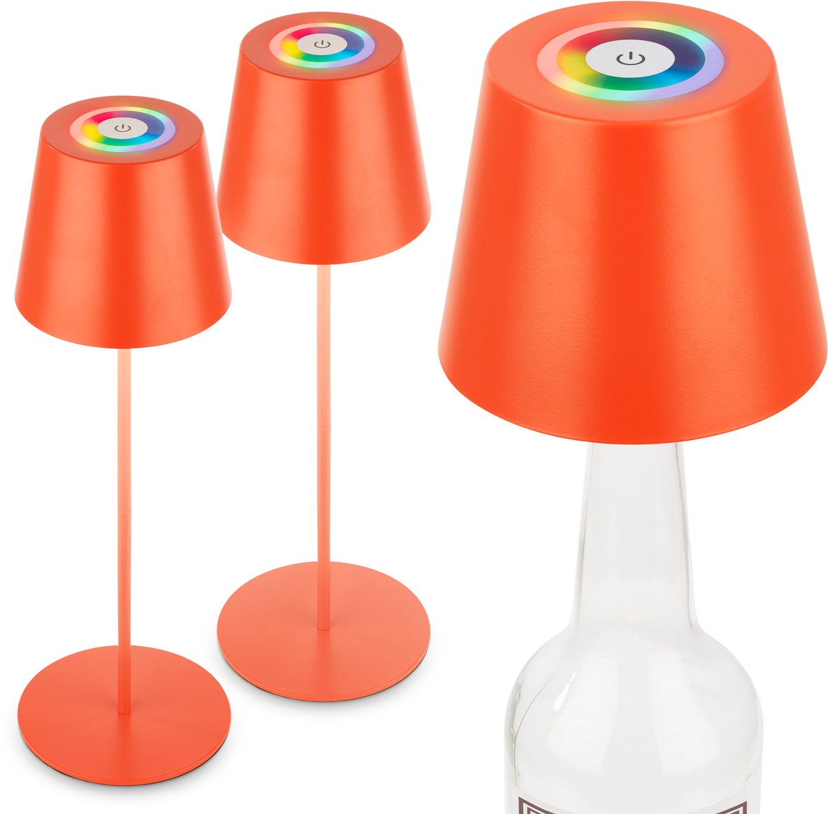 BRILONER Calida - Set van 2 Tafellampen oplaadbaar - dimbaar - voor binnen en buiten - 3 in 1 - RGBW - IP44 - snoerloze - in hoogte verstelbaar - 36cm – oranje kleur