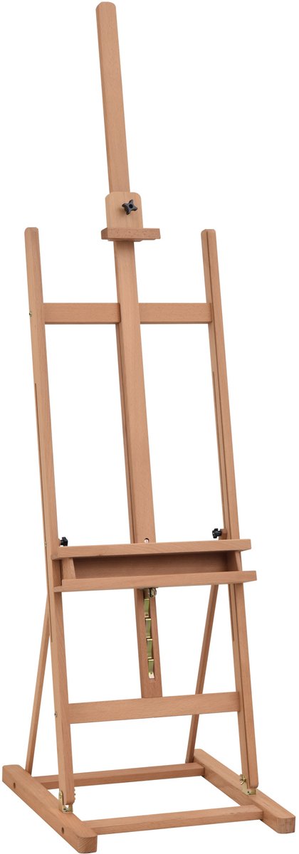 REDOM - Schildersezel - Verstelbare werkhoek - 16 hoogteposities - Met opbergvak - Atelierstijl - Schilderen en tentoonstellen - Hout - Naturel - 53 x 50,5 x 171-230 cm