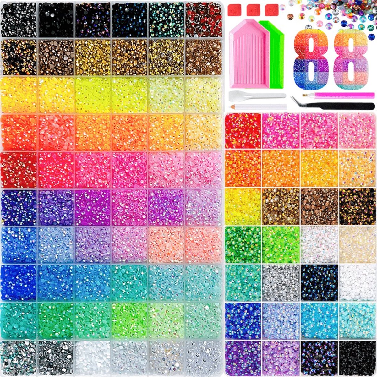 Currero Bedazzle Kit - Bedazzling - Plakstenen - Strass Steentjes - DIY Versieren - 88 Vakken - Nagel Decoratie - Met Pincet En Applicator - Glas Kristallen