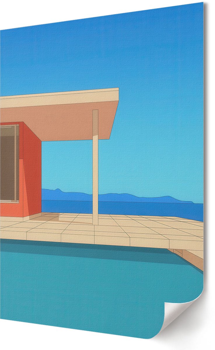 Coloray Polycanvas Wandposter - Zomerarchitectuur, Illustratie - 420 x 594 - Blauw Kunst - Rechthoek - Muurkunst - Woonkamer, Slaapkamer, Kantoor - Modern