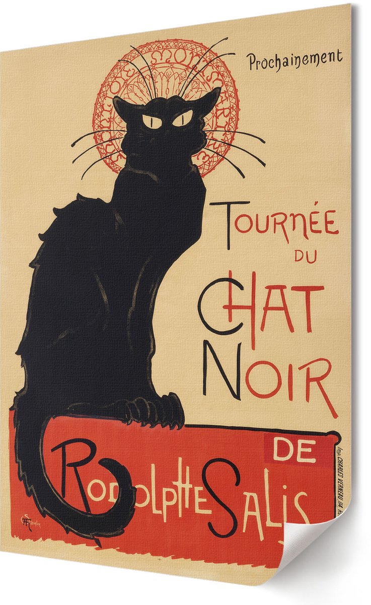 Coloray Canvas Poster Polycanvas - Tournée Du Chat Noir, Poster - 594 x 840 - Zwart Poster - Rechthoek - Decoratieve poster - Kantoor - Art deco