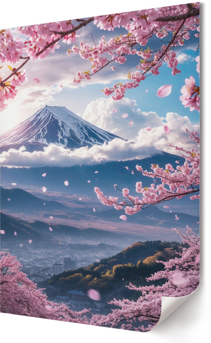 Coloray Polycanvas Wandposter - Aziatisch Landschap, Illustratie - 420 x 594 - Roze Illustratie - Rechthoek - Canvasposter - Woonkamer, Slaapkamer, Kantoor - Romantisch