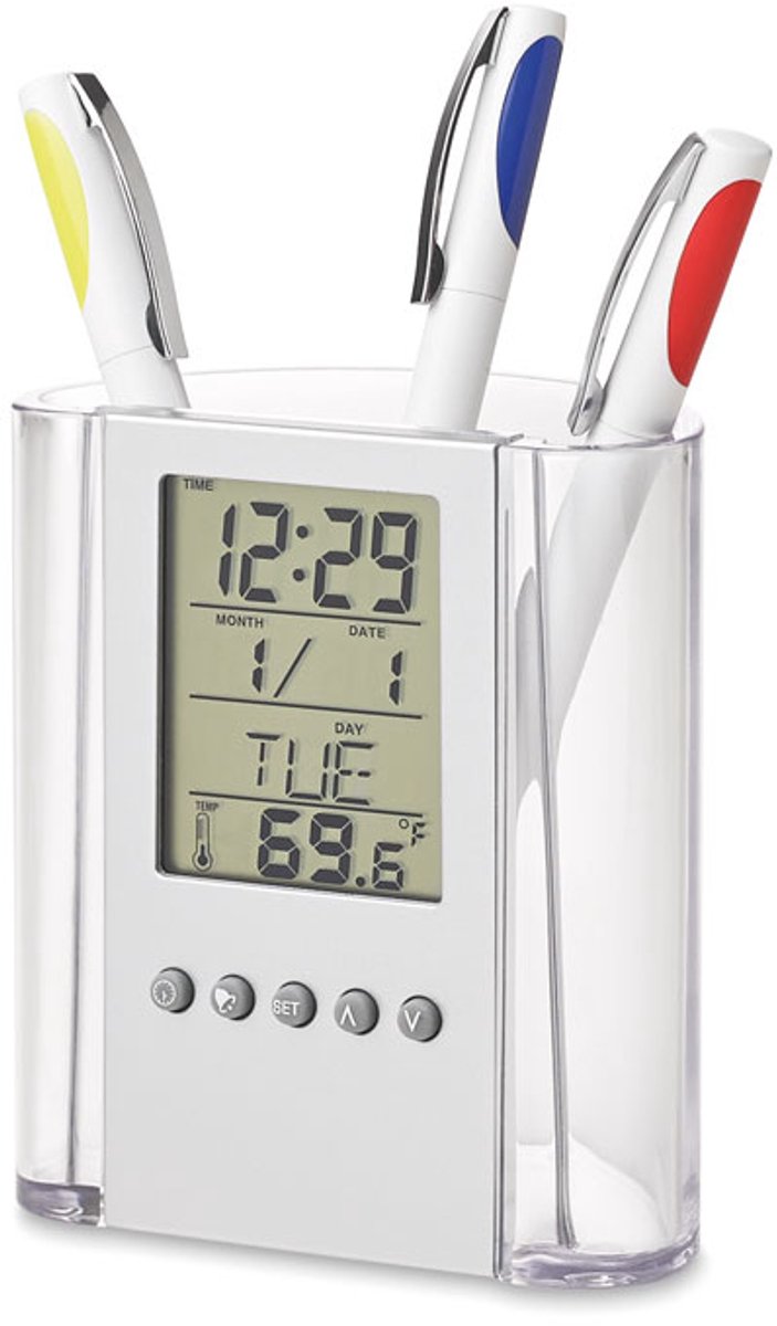 Multifunctionele Wekker met Pennenhouder - Digitale Klok van kunstof - Wekker met Temperatuurmeter - Bureau Organizer voor Studenten en Kantoor