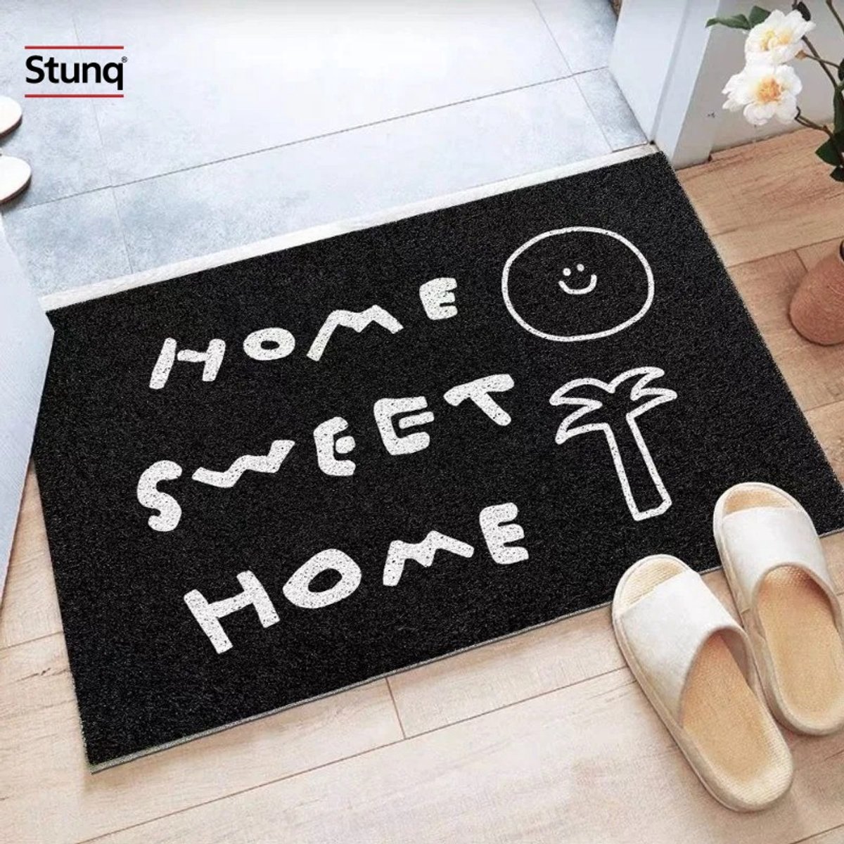 Stunq® Antislip Vloermat 'Home Sweet Home' - Zwarte PVC Deurmat