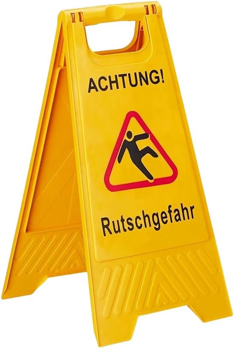 Rutschgefahr Aufsteller, waarschuwingsbord voor gladheid, inklapbaar, aan beide zijden beschreven, kunststof, waarschuwingsbord, geel, 61 cm x 29 cm (1 stuk)