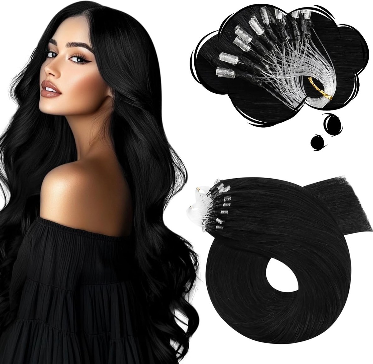 Cold Fusion Microring Extensions Remy Echt Haar Nahtlos Zwart 60