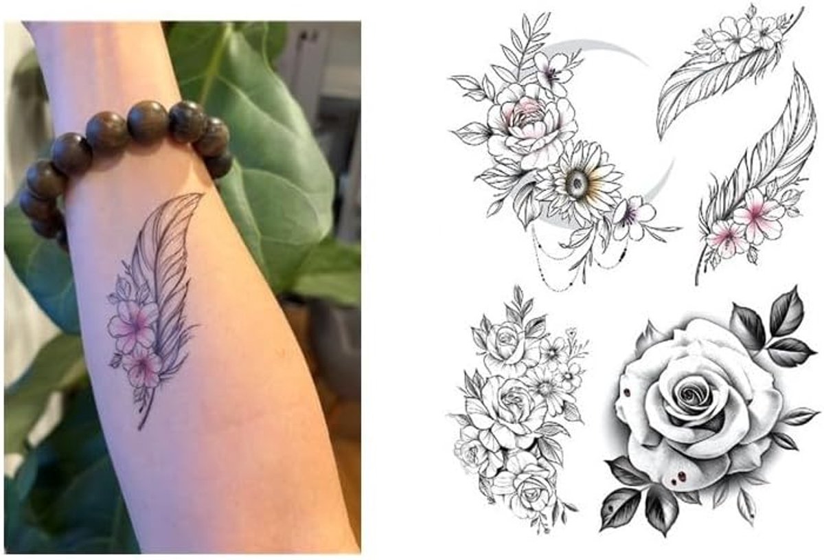 Bloemenveer, maan, tattoo, festival, tattoos, nep-tattoo, sticker