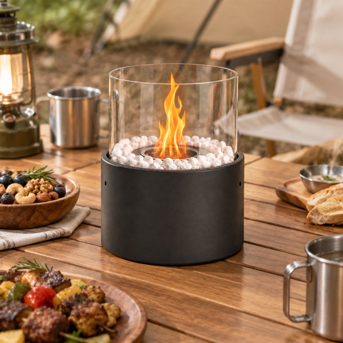 NETTLIFE - Bio-ethanol haard - Tafelhaard - 16 cm diameter - Geschikt voor binnen en buiten - Cilindrisch - Draagbare alcoholhaard - Zwart - Geschikt voor balkon | slaapkamer | huis