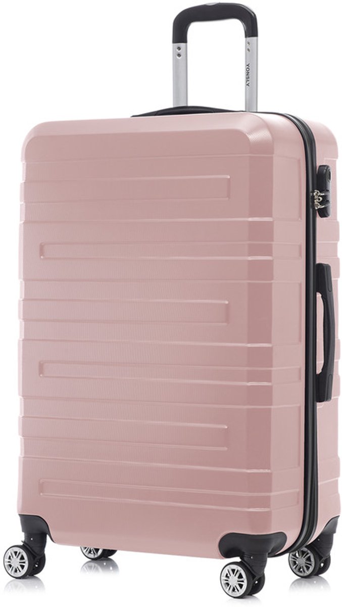 YONSLY Handbagage Koffer - 76 x 49 x 29 cm - 98 L - Cijferslot - 360° Draaibare Wielen - Grote Trolley - Roségoud