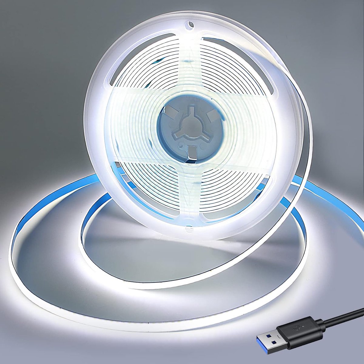 3 m, 5 V, 6000 K, koud wit, IP20, niet waterdicht, 320 leds, flexibele ledstrip voor tv-achtergrondverlichting, kast, slaapkamer (stroomvoorziening is uit)