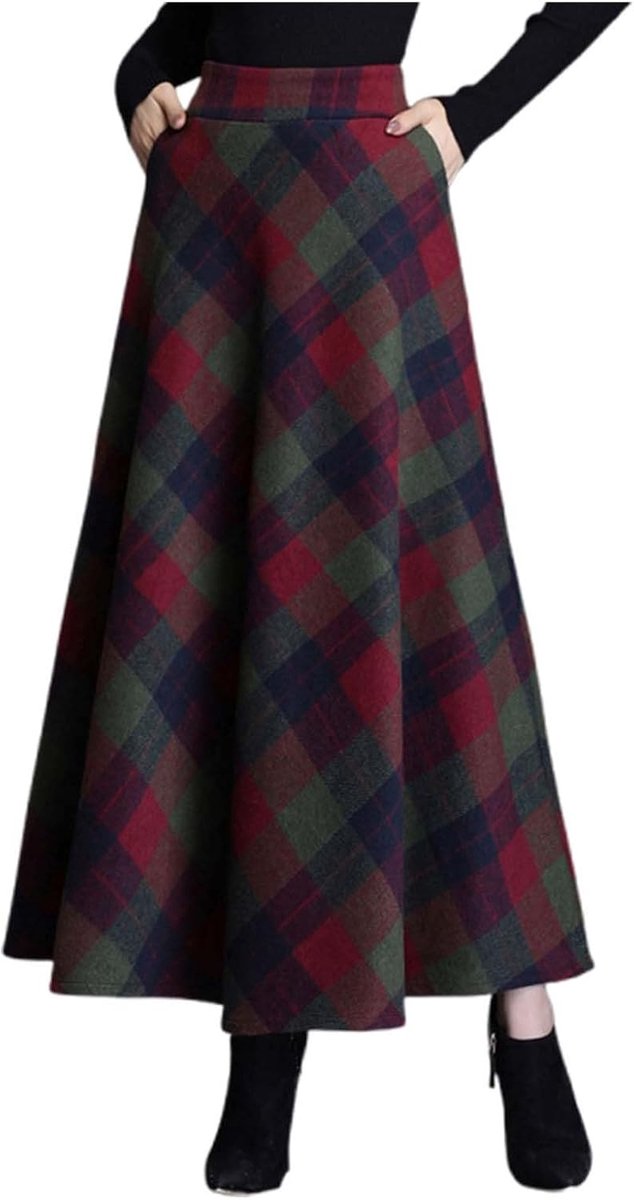 Damesrok met hoge taille, trapezium, uitlopend, portemonnee, geplooid, asymmetrisch, gevoerd, zakken, riem, knopen, effen, bedrukt, bloemen, gestreept, A125