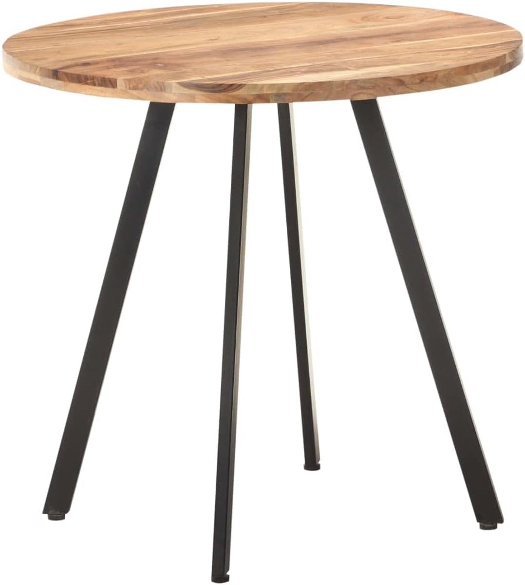 Acacia eettafel 80 cm massief hout tafel met zwarte ijzeren poten voor eetkamer en keuken