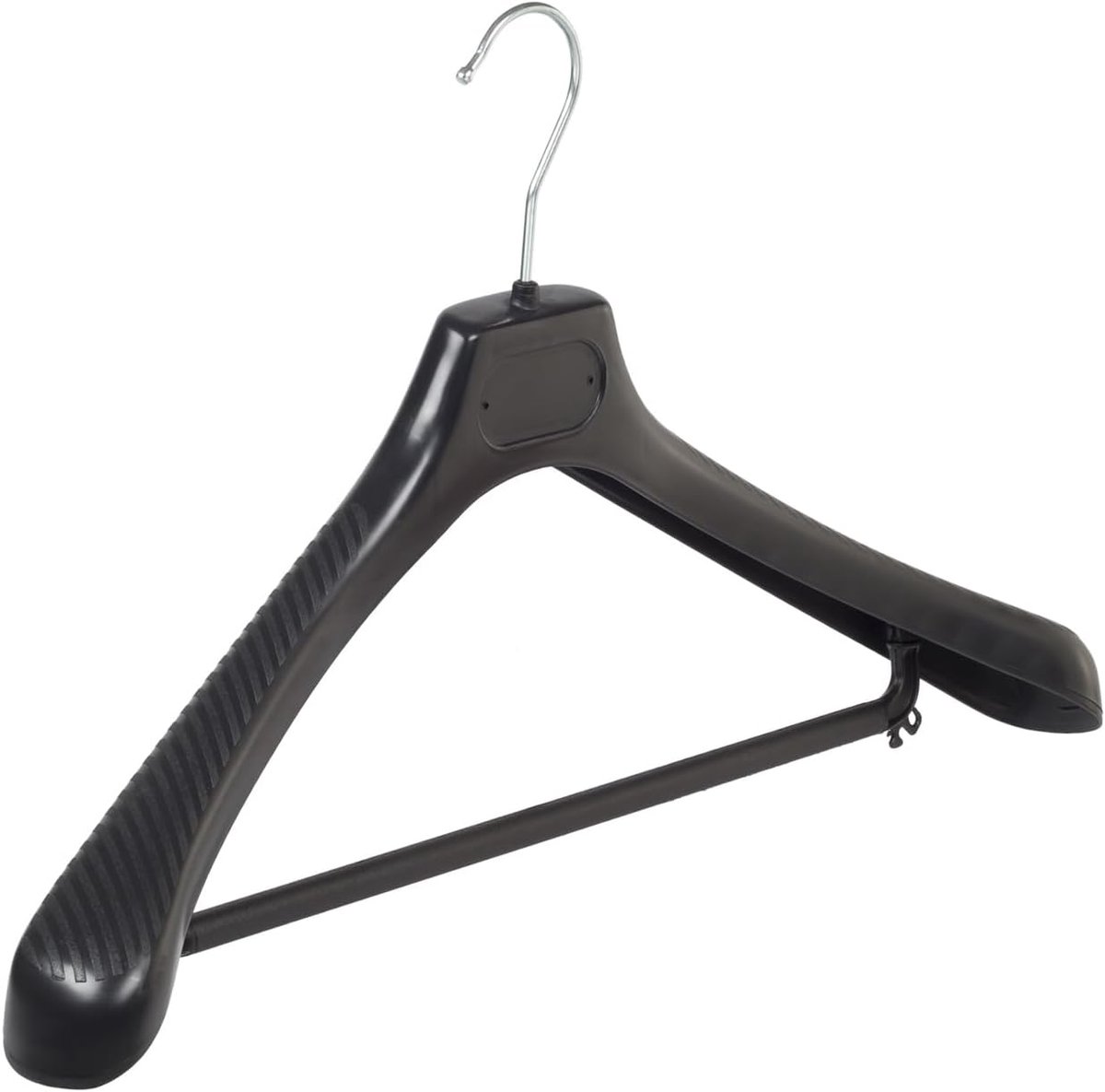 Kleerhanger, Mantelhanger, Kostuumhanger, Jassenhanger, set van 10 Stuks, Kunststof, Zwart, Broeklat, Brede schouders, 360° Draaibare Haak, 48 cm (LS48/B_00/10)