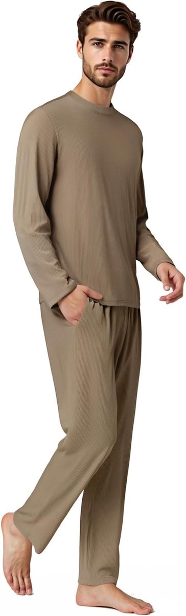 lange mouwen, 2-delig, ribgebreide pyjamaset met ronde hals en zakken, zachte nachtkleding voor zomer winter loungeset, huispak