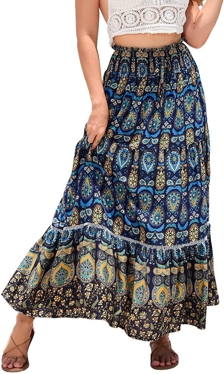 Damesrok voor strandvakantie, lange rok, 2-in-1, lange rok met elastische tailleband en elegante zomerrok, geschikt voor casual gelegenheden in de zee, meerdere maten