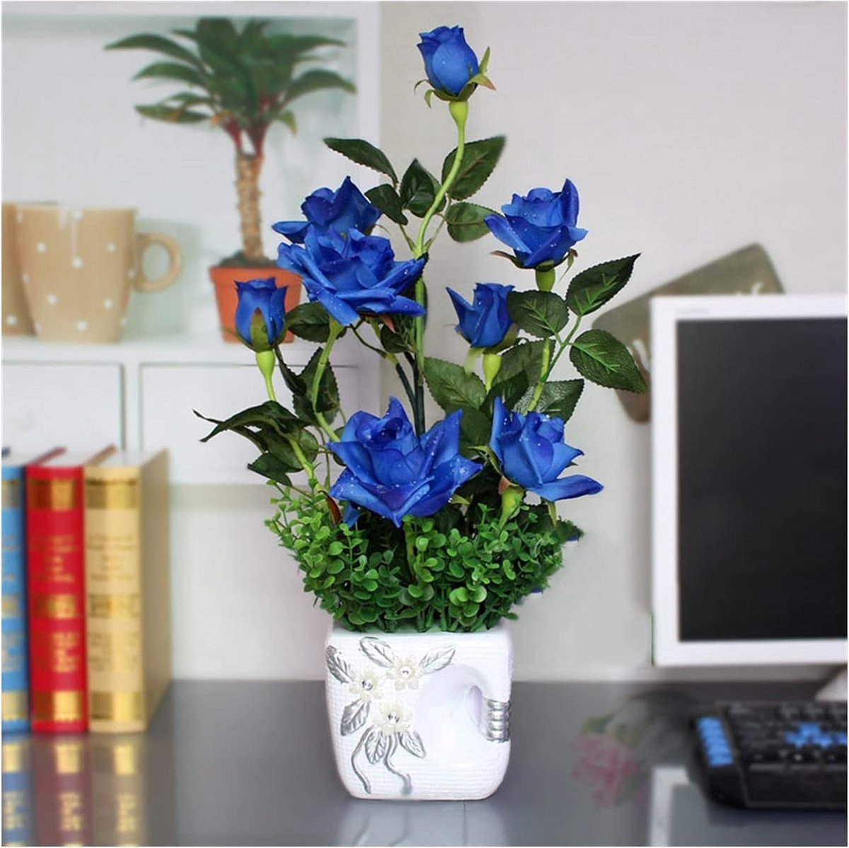 Kunstplanten Indoor Kunstmatige Rozenplant in Pot 1 Pack, Kleine Nepplanten Ingemaakt voor Huisdecoratie Faux Rozenbloemen in Potten Badkamer Ornament Bureau Decoraties Simulatie Plant Ingemaakt good