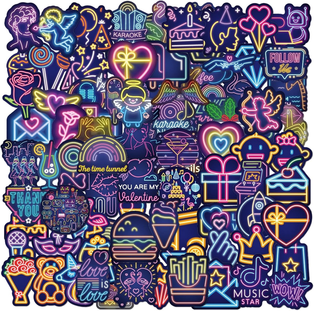 Stickers, 100 stuks, neon stickerset, vinyl stickers, waterbestendig, stickers voor laptop, scrapbook, mobiele telefoon, dagboek, mok, skateboard, iPad, planner, snowboard, koffer, fiets
