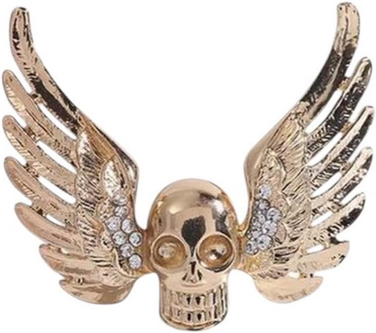 broche met engelenvleugels, koperkleurig, bikerstijl., 5 cm, Roestvrij staal