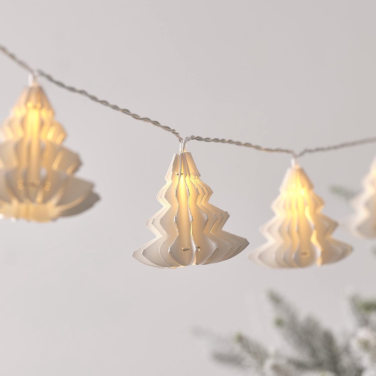 Indoor Wit Papier Kerstboom Garland 10 Warm Wit LEDs Batterij Operated String Fairy Lights met Timer 1.8m