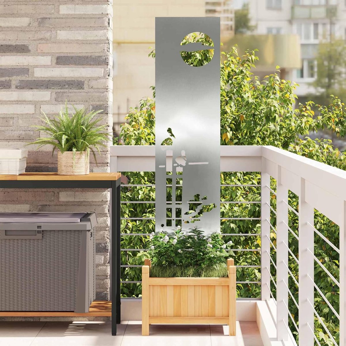 Inkijkwerend doek zilver 32x140 cm, verzinkt staal, decoratief, terras, balkon, binnenplaats, ingang, privacy, sfeer, buiten