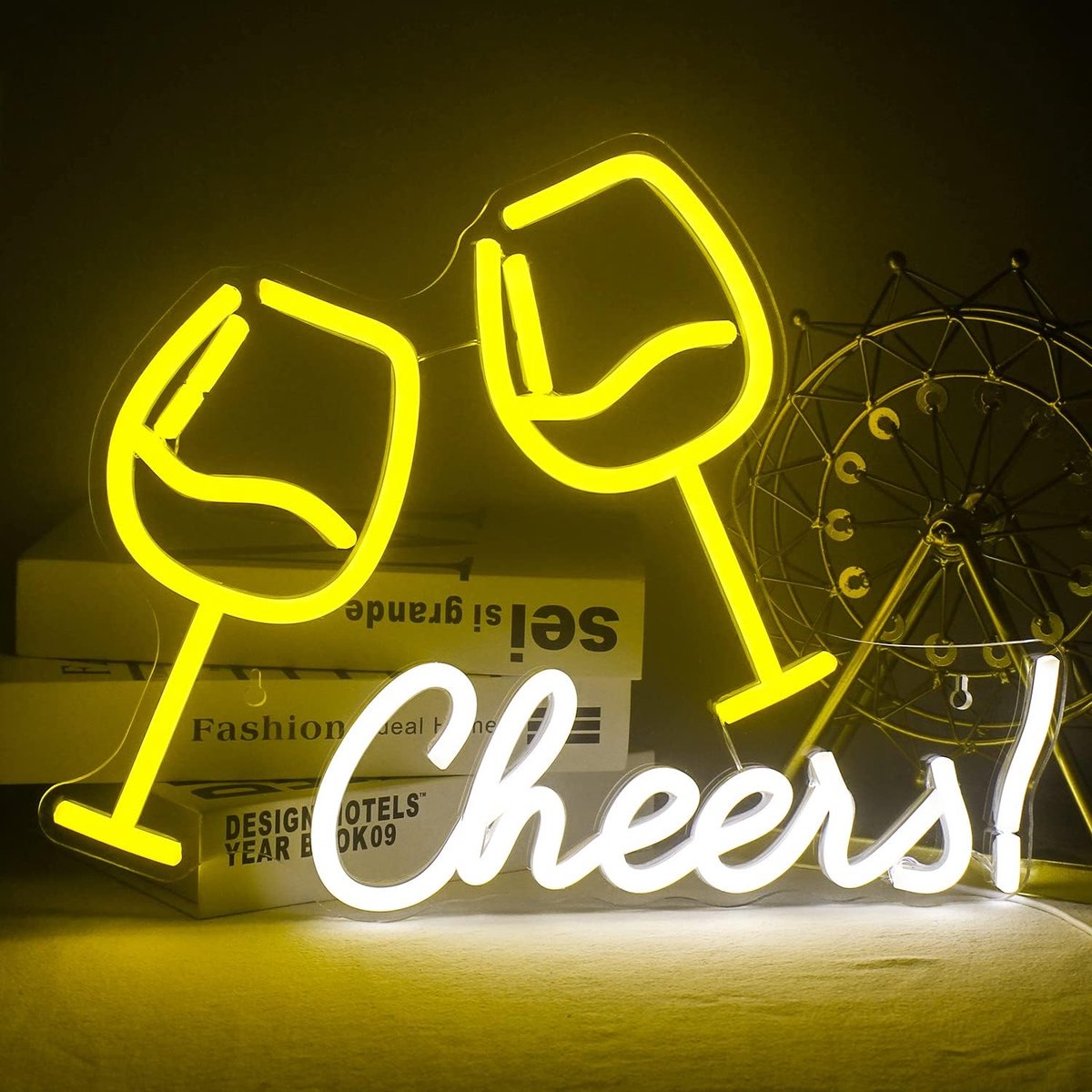 Neonborden voor wanddecoratie, wijnglas gevormd neonlichtbord, Cheers Led Light Up Sign met USB-voeding voor bar, winkel, club, pub
