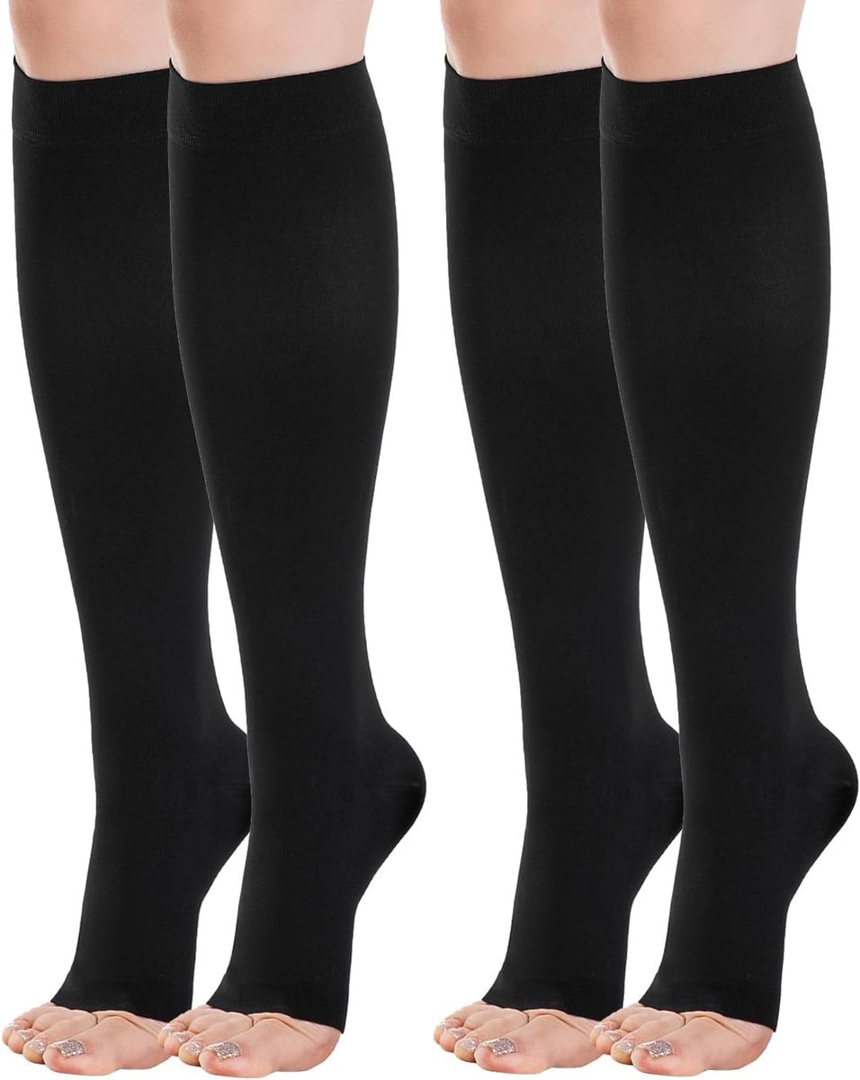Sokken 20-30 mmHg (Klasse 2), Open Teen Steunkousen voor Spataderen, Doorbloeding & Zwelling, Unisex voor Zwangerschap, Hardlopen & Verpleegkundigen