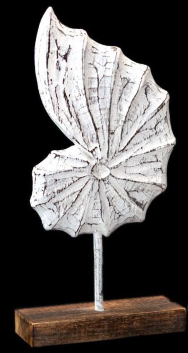 Houten ornament van schelp op voetstuk - staand - Maat L - 45x23 cm - antique white - Woodart