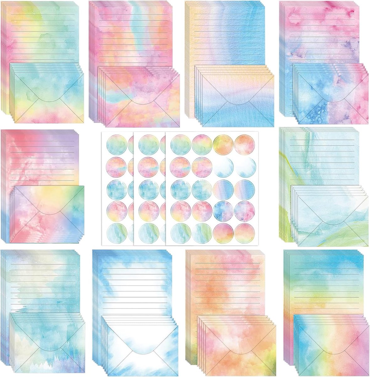Dailygoody - Briefpapierset - 160 stuks - Aquarel briefpapier en enveloppen - Kantoorartikelen - Valentijnsdag - Studenten - 10 kleuren