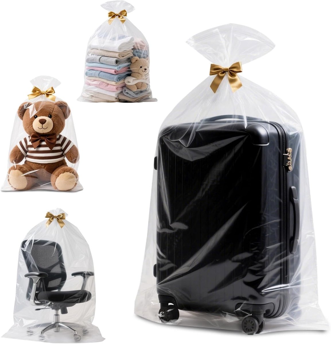 Doorzichtige Plastic Opbergzakken, 90cm x 120cm Voedselveilige Doorzichtige Plastic Platte Open Polyzakken voor Dekens, Dekbedden, Kussens en Seizoenskleding (50 µm/5 stuks)
